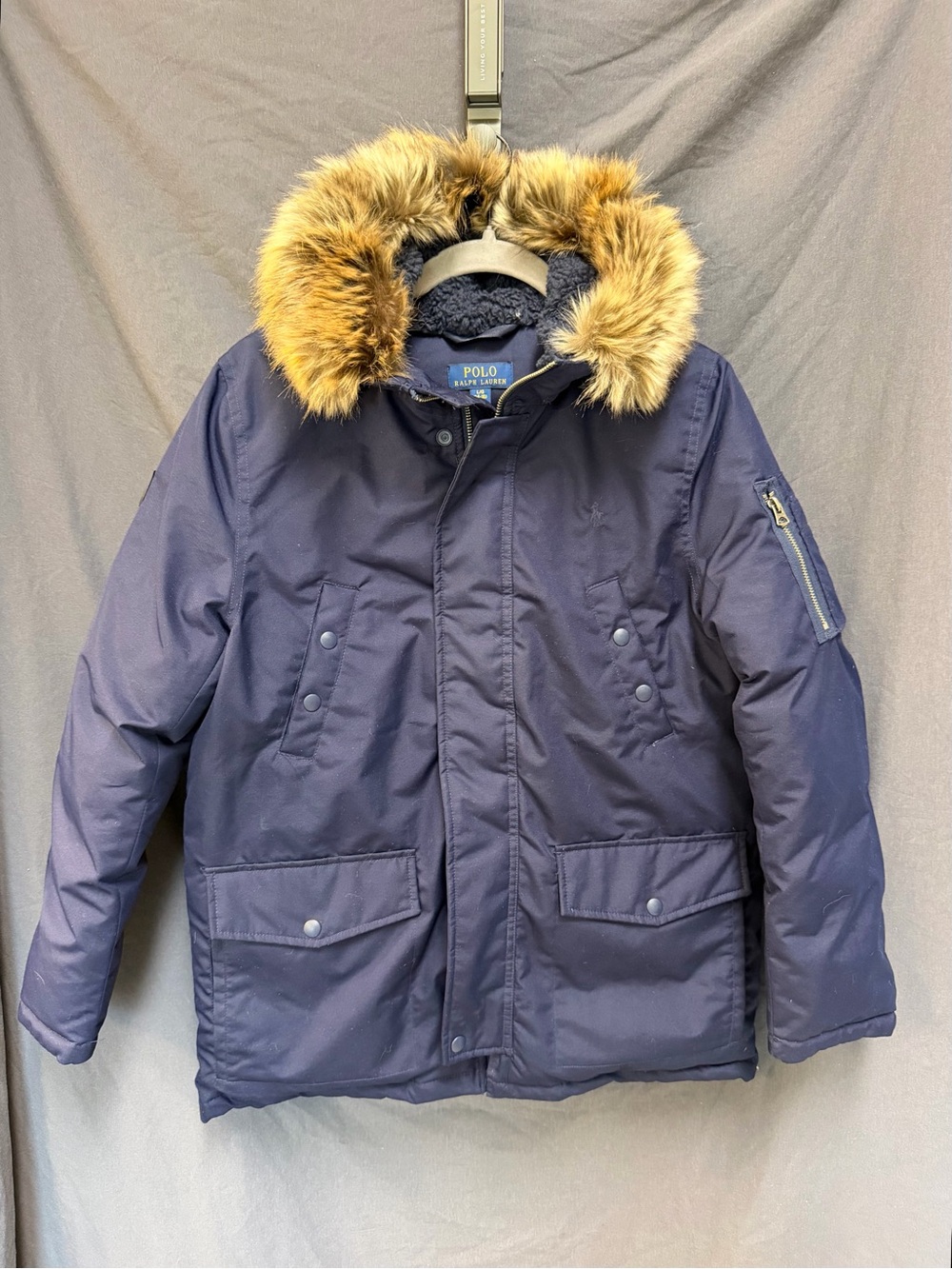 Polo Ralph Lauren Boys L 14-16 Navy Faux Fur Hood Parka
